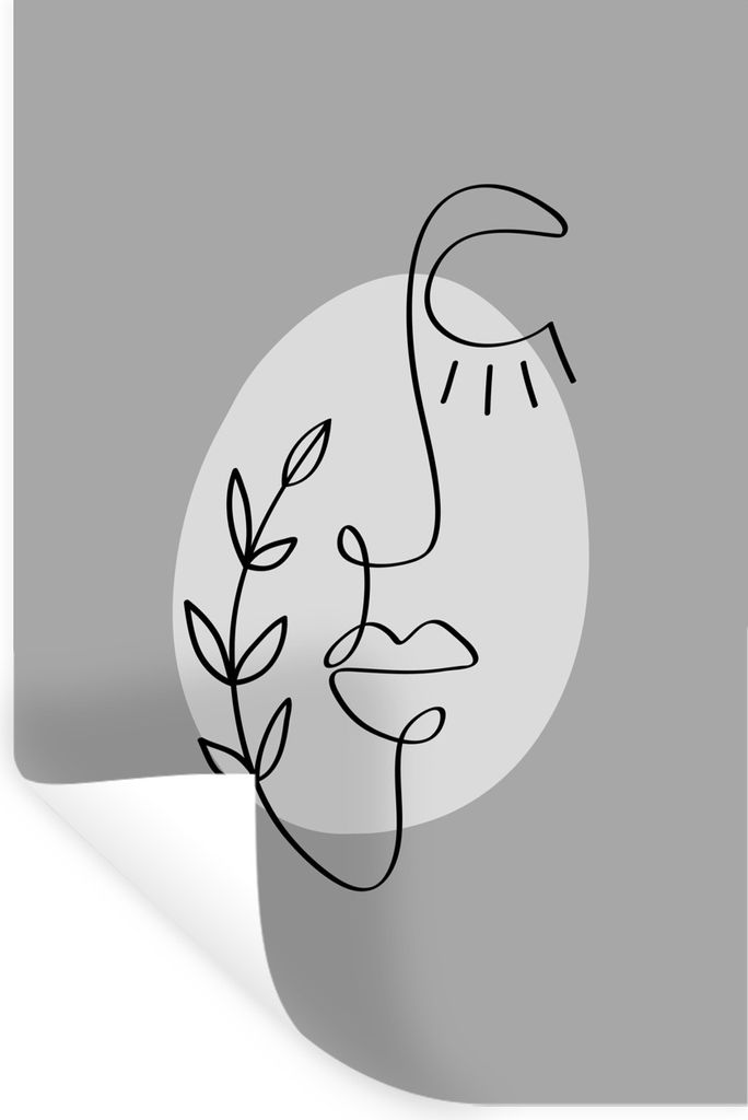 MuchoWow Wandtattoo Wandsticker Wandaufkleber Gesicht - Pflanze - Schwarz - Weiß 80x120 cm Selbstklebend und Repositionierbar - Repositionierbar...