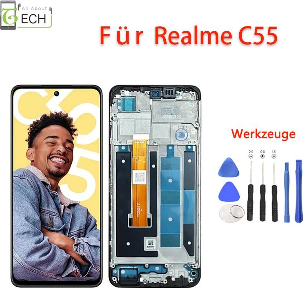 Für Oppo Realme C55 RMX3710 LCD Display mit Rahmen Touchscreen