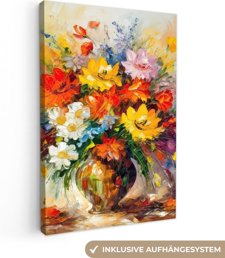 OneMillionCanvasses - Leinwandbilder - 90x140 cm, Blumen - Bunt - Ölfarbe - Blumentopf, Wandbilder Kunstdruck Wanddekoration - Foto auf Leinwand...