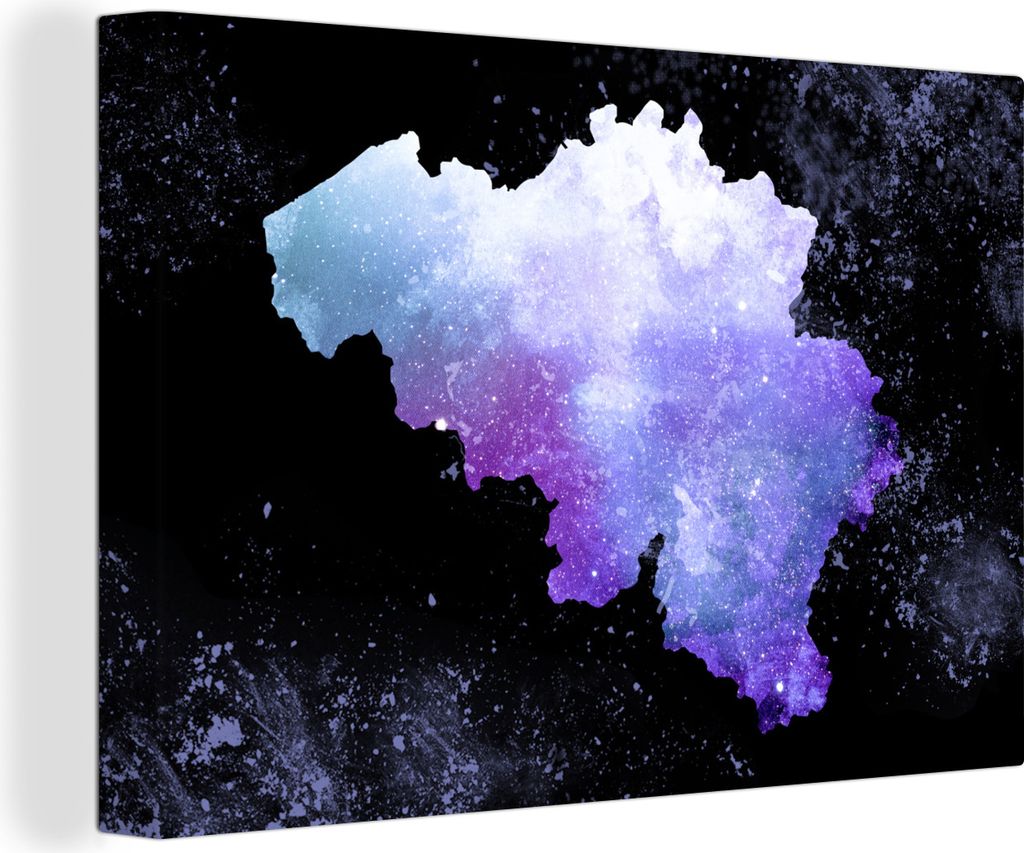 OneMillionCanvasses - Leinwandbilder - 140x90 cm, Karte - Belgien - Blau, Wandbilder Kunstdruck Wanddekoration