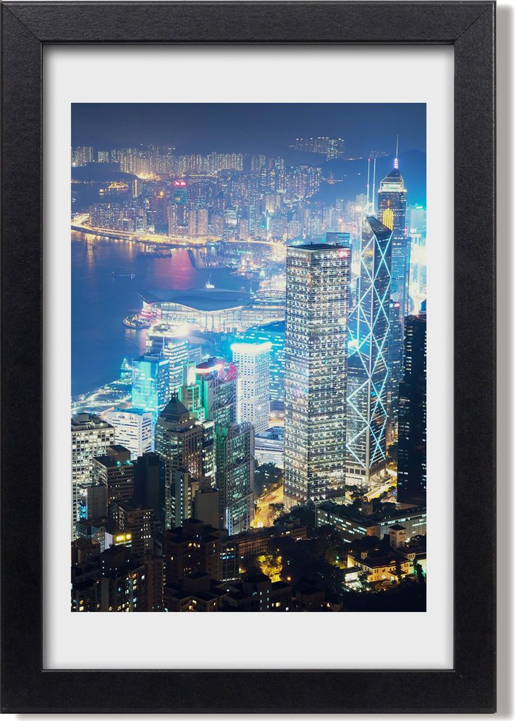 Bild 20x30 MDF-Rahmen, Wandkunst Hong Kong bei Nacht