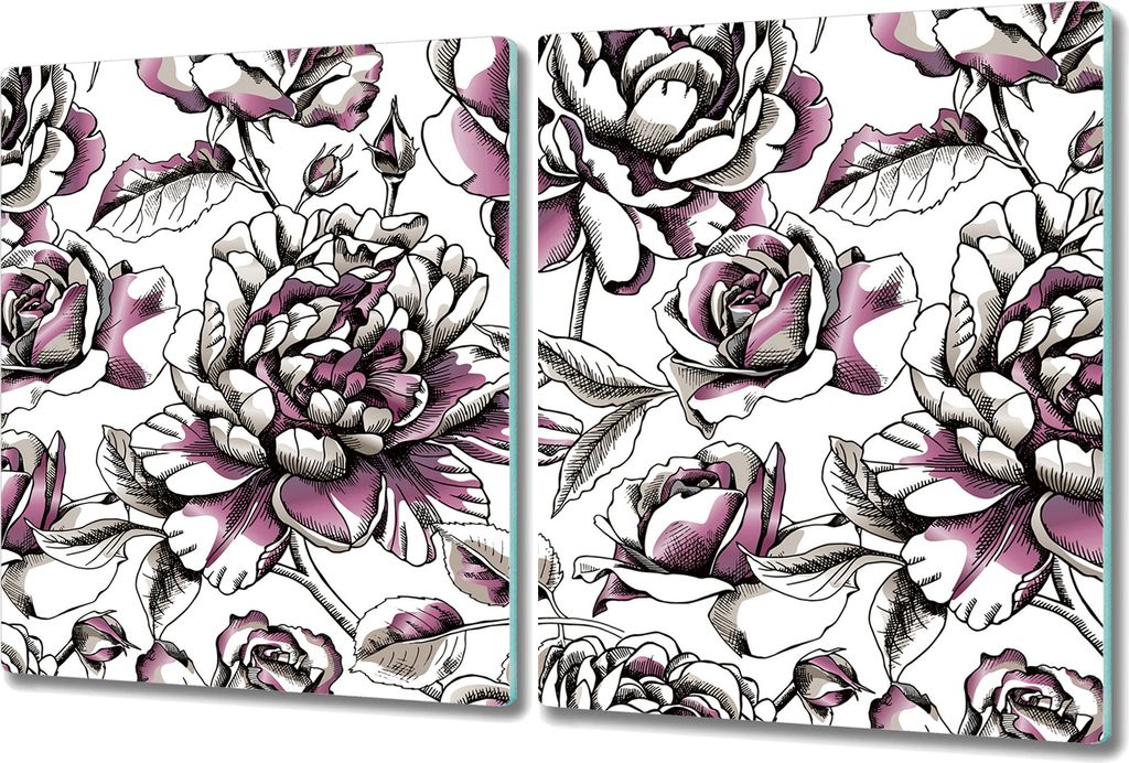 Glas Schneidebrett Herdabdeckplatten Schneideplatten - 2x 40x52 cm - Rosen Elegant