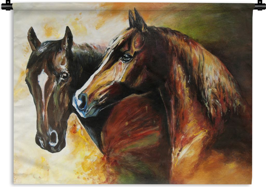 MuchoWow Wandteppich Wandbehang Malerei - Pferde - Tiere - Ölgemälde 90x67.5 cm Tapisserie Dekoration Wandtuch - Fototeppich - Wand-Skulpturen