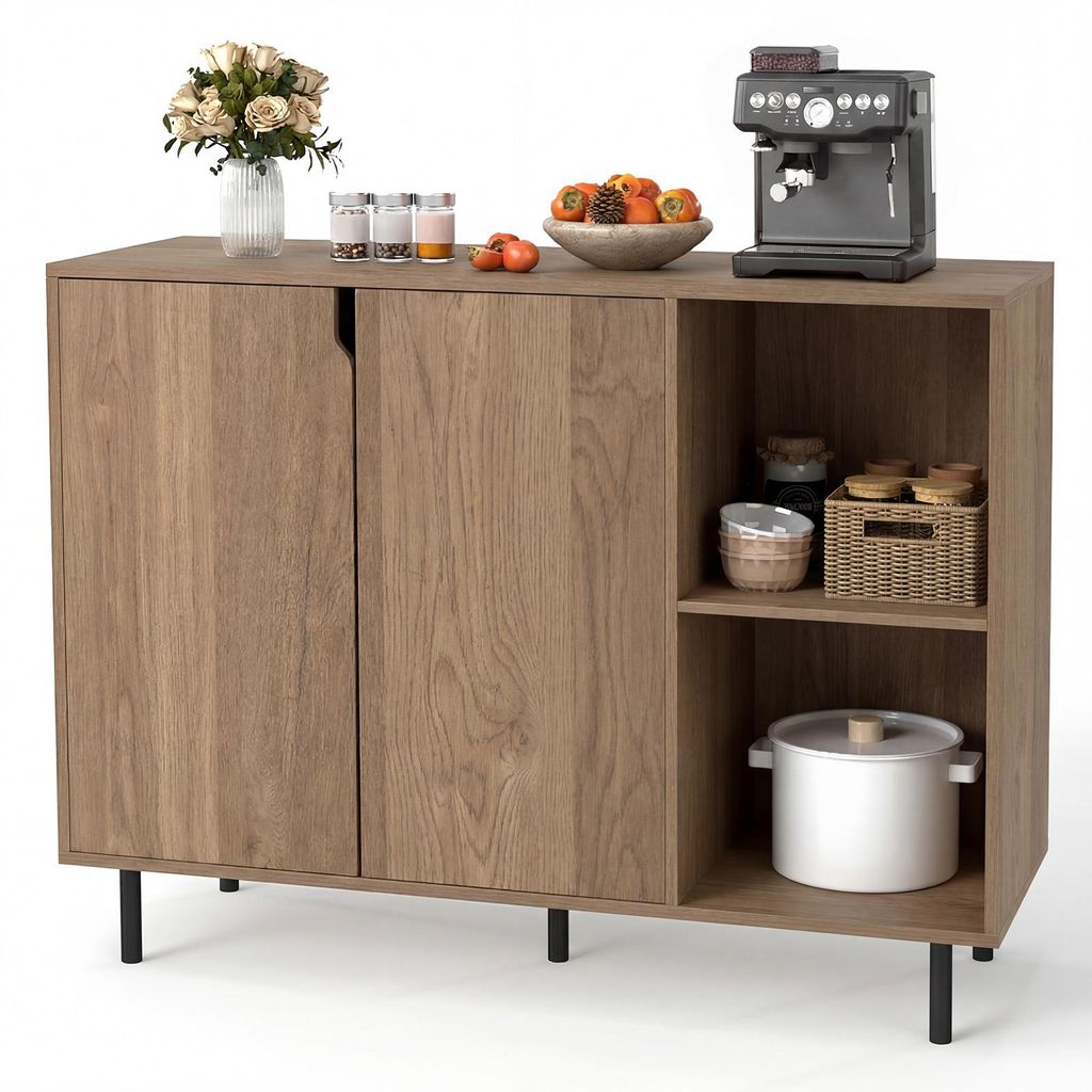 COSTWAY Credenza in legno, cassettiera con 4 scomparti e 2 Immagine del prodotto 