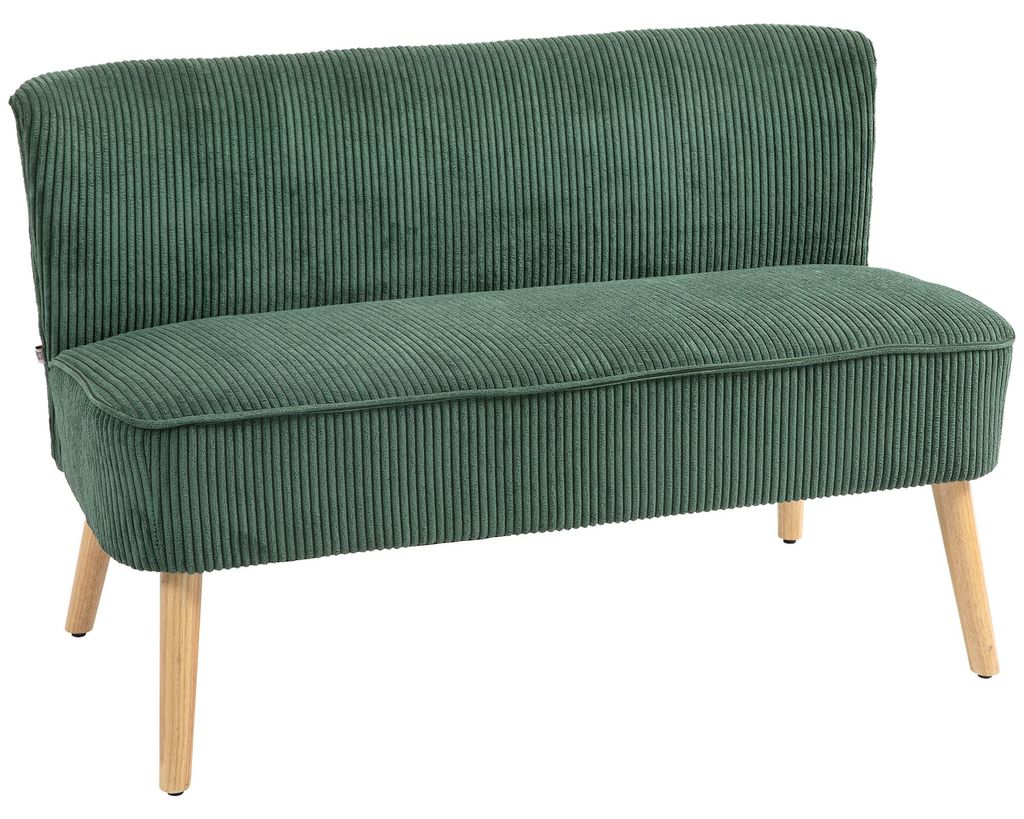 HOMCOM 2 Sitzer Sofa, Gepolsterte Couch mit Kordoptik, Holzbeine für Wohnzimmer