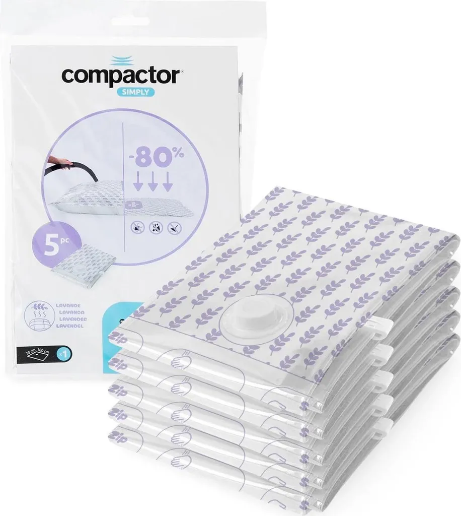 Sac de compression 100L à la lavande Compactor - Lot de 5 sacs 70x100