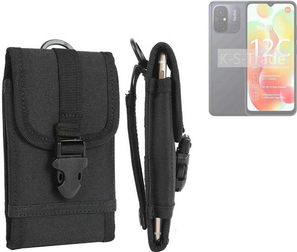 K-S-Trade Holster Handy Hülle kompatibel mit Xiaomi Redmi 12C Holster Handytasche Gürtel Tasche Schutz Hülle Robust Outdoor schwarz