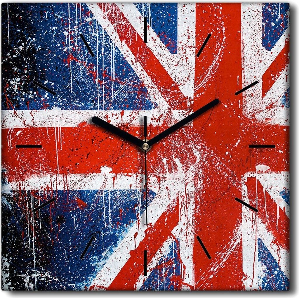 Coloray Uhr auf Leinwand 30x30 cm Wand Uhr Dekoration Wohnzimmer Segeltuch schwarze Hände -Flagge von London Graffiti