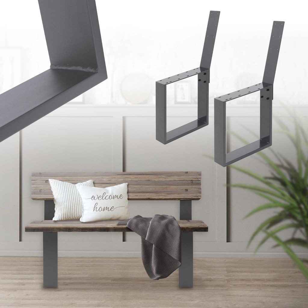 ML-Design 2 Stück Bankkufen aus Stahl, massiv 40x78,5 cm, Anthrazit, stabil, wetterfest, rostfrei, Metall Bankgestell mit Rückenlehne für Außen...