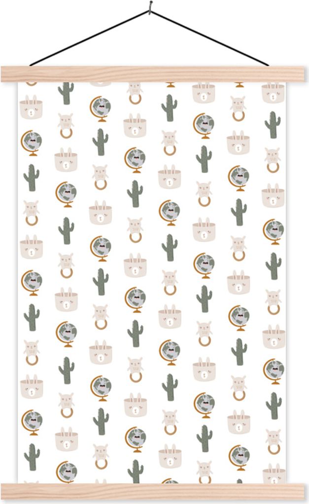 MuchoWow Textilposter Illustrationen - Grau - Muster 60x90 cm mit holzfarbenen Rahmen - Textil