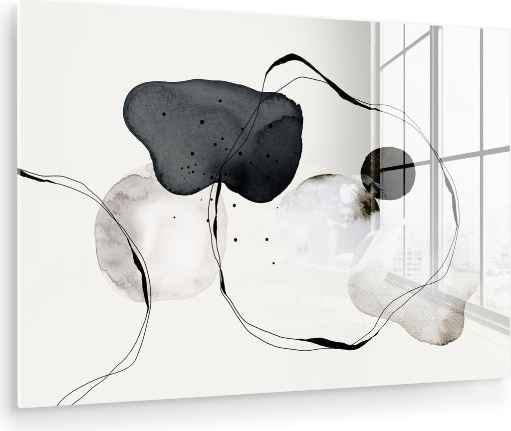 MuchoWow Glasbilder - Bilder auf Wandbild - Foto auf Glas Abstrakt - Malerei - Kunst - Schwarz und Weiß 30x20 cm Wanddekoration aus Glas - Acrylgl...