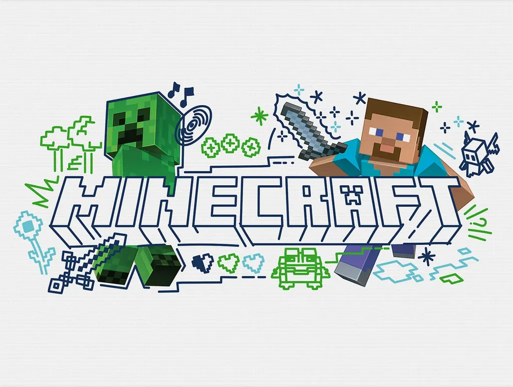 Tableau Minecraft PM11233 Impression sur Toile 80x60 cm Blanc Bleu Vert