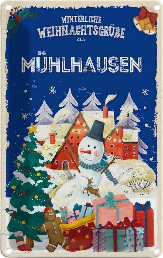 vianmo Blechschild 18x12 cm Weihnachtsgrüße MÜHLHAUSEN Weihnachten