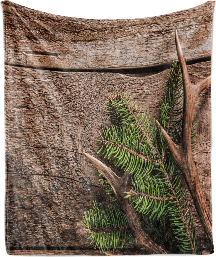 Coperta Flanella Pile 175x230 cm ABAKUHAUS Corna di Cervo e Ramo Verde