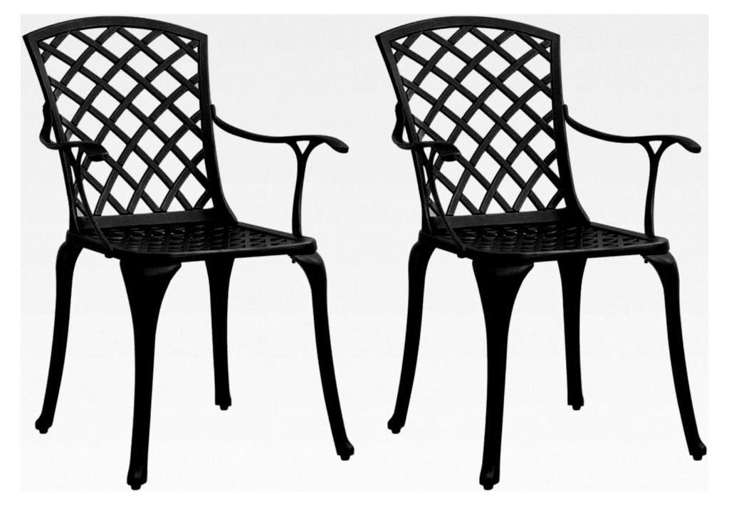 2er Set Gartenstühle aus Aluminiumguss, stabiler Stuhl, Gartenstuhl, Terrassenstühle, mit Rückenlehne und Armlehnen, 61 x 60 x 93 cm, Schwarz