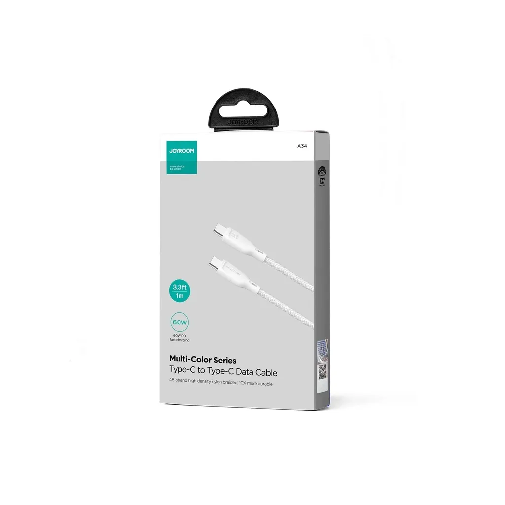 Joyroom SA34-CC3 Cavo Dati USB-C 60W Power Delivery 1m Bianco Nylon - 3