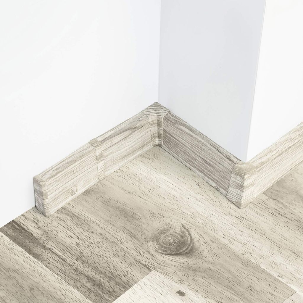 DQ-PP Sockelleiste PVC 200cm + Dübel | Kabelkanal | Fussleiste | Farbe: Eiche Husky | Höhe: 55mm | ; LPDH55.2M