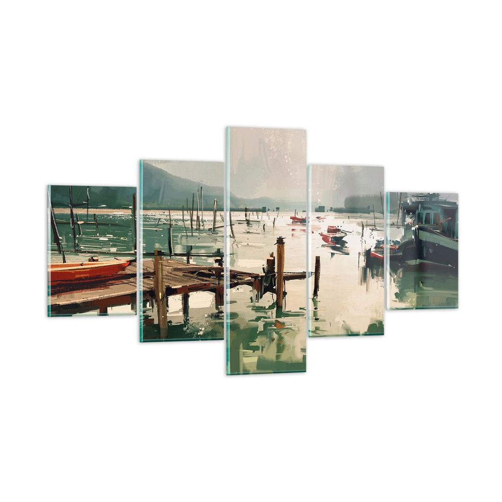 Bilder auf glas - Boot Ufer Brücke - 125x70cm - Glasbilder - Wandbilder - Kunstdruck - zum Aufhängen bereit - Wanddekoration aus Glas - Glas Bild...