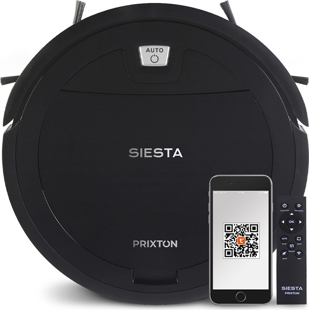 PRIXTON Siesta Roboter-Staubsauger | WLAN, Mobile App, 1000Pa, Schwarz