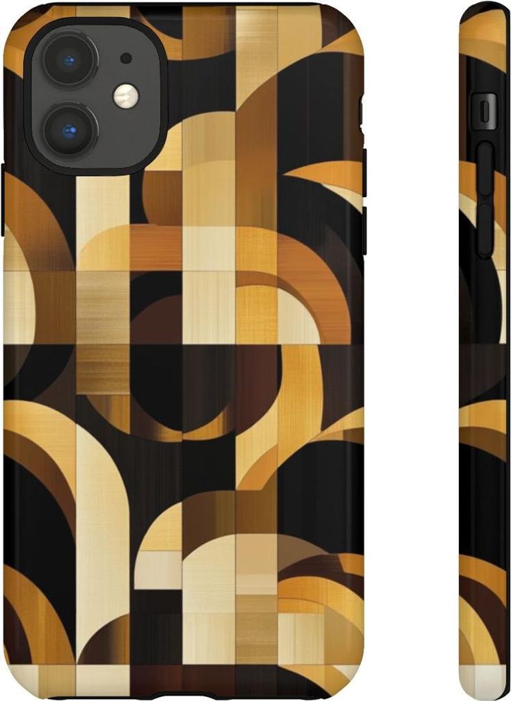 Geometrisches Art-Déco-Muster in Braun und Gold – Hülle Kompatibel mit iPhone 11