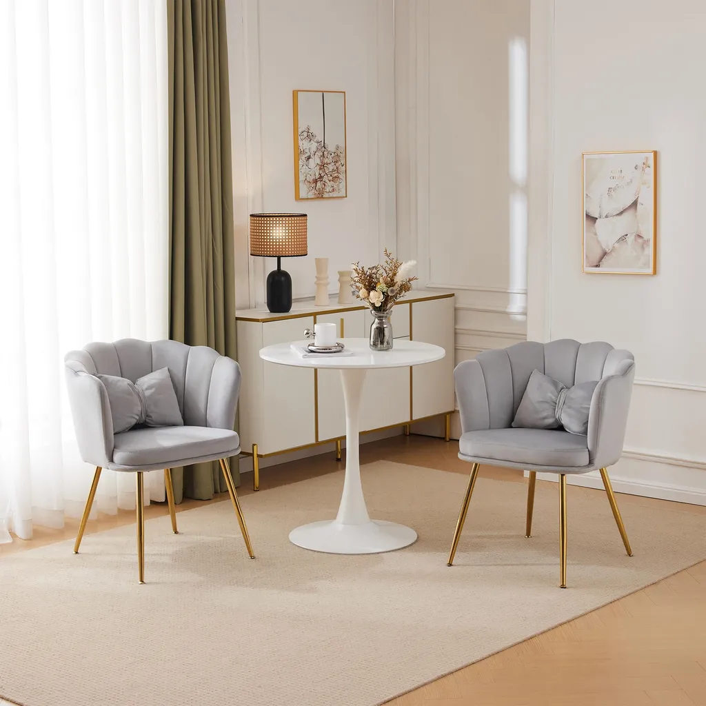 Chaise Velours Confortable Dossier Ergonomique Lot de 2 Pieds Or