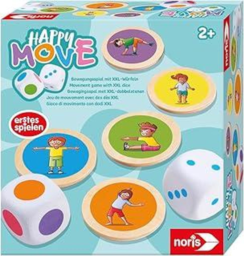 noris 606012090 - Happy Move - Bewegungsspiel mit XXL-Würfeln (Spiel ab 2 Jahre) für Indoor & Outdoor - erstes Spielen für Kinder und Kleinkinde...