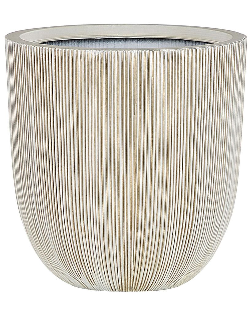 BELIANI Blumentopf Beige u. Weiß Kunstharz rund 44 cm in Produktbild 