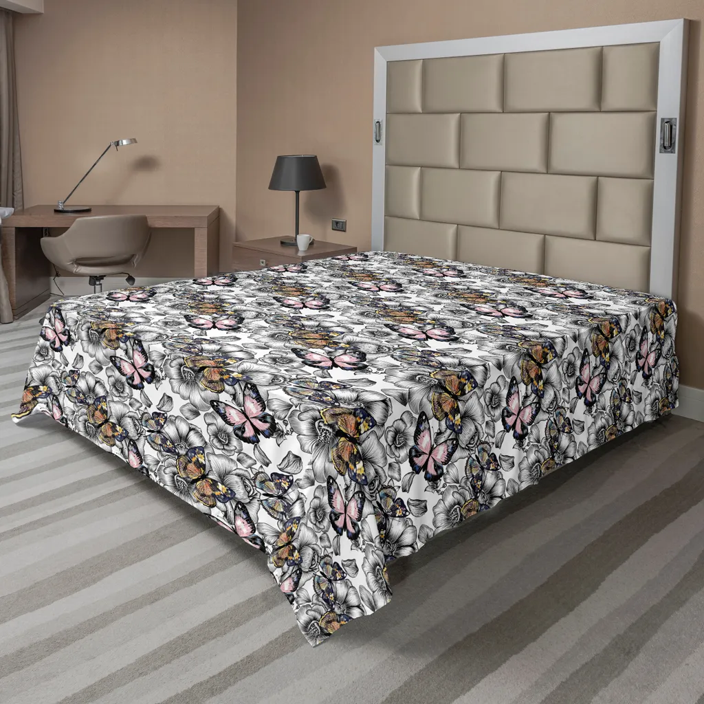 Drap de lit anti-décoloration imprimé papillons fleurs rétro