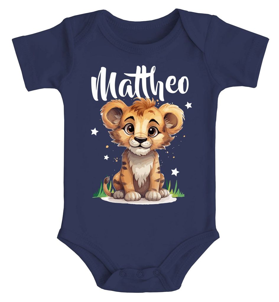 Baby Body mit Namen personalisierbar kleiner Löwe Tiermotiv Namensgeschenke Geburt Baumwolle SpecialMe navy 3-6 Monate