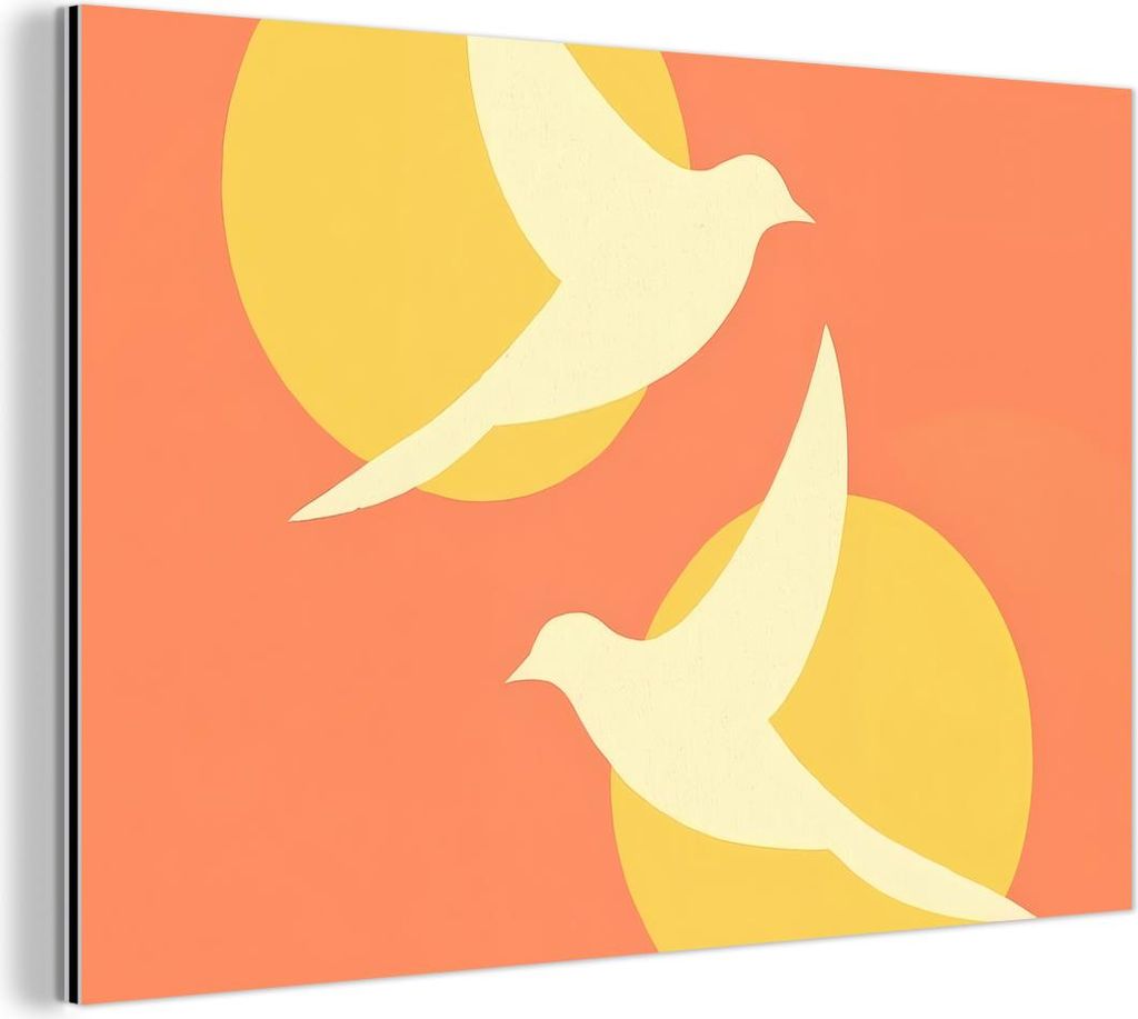 MuchoWow Wanddekoration Metall Metallbild Wandkunst 90x60 cm Vögel - Kreise - Gelb MuchoWow Aluminium Gemälde - Wandbilder