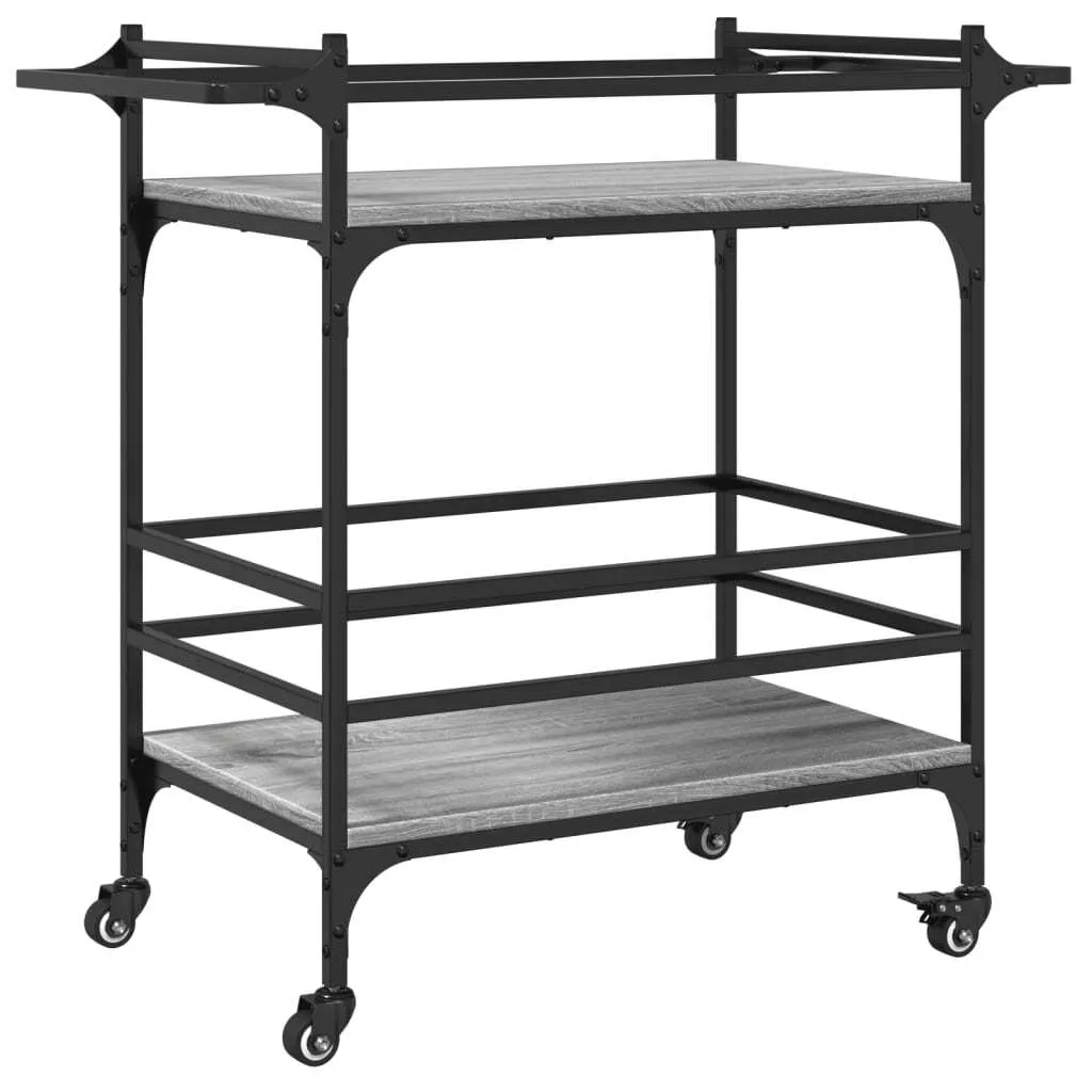 Carrello Cucina 82x40 Grey Sonoma | Design Moderno Legno e Acciaio
