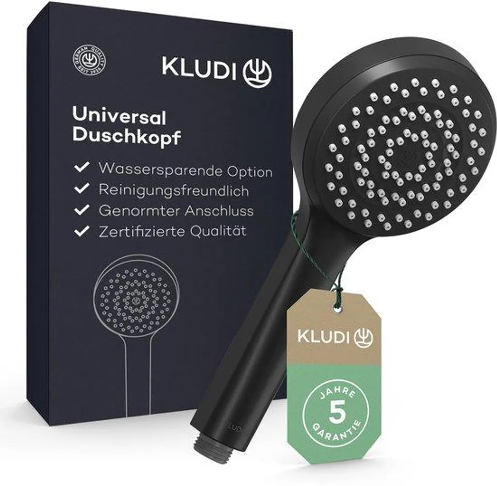 Pommeau de douche noir mat anti-calcaire 10,7 cm avec réduction de débit