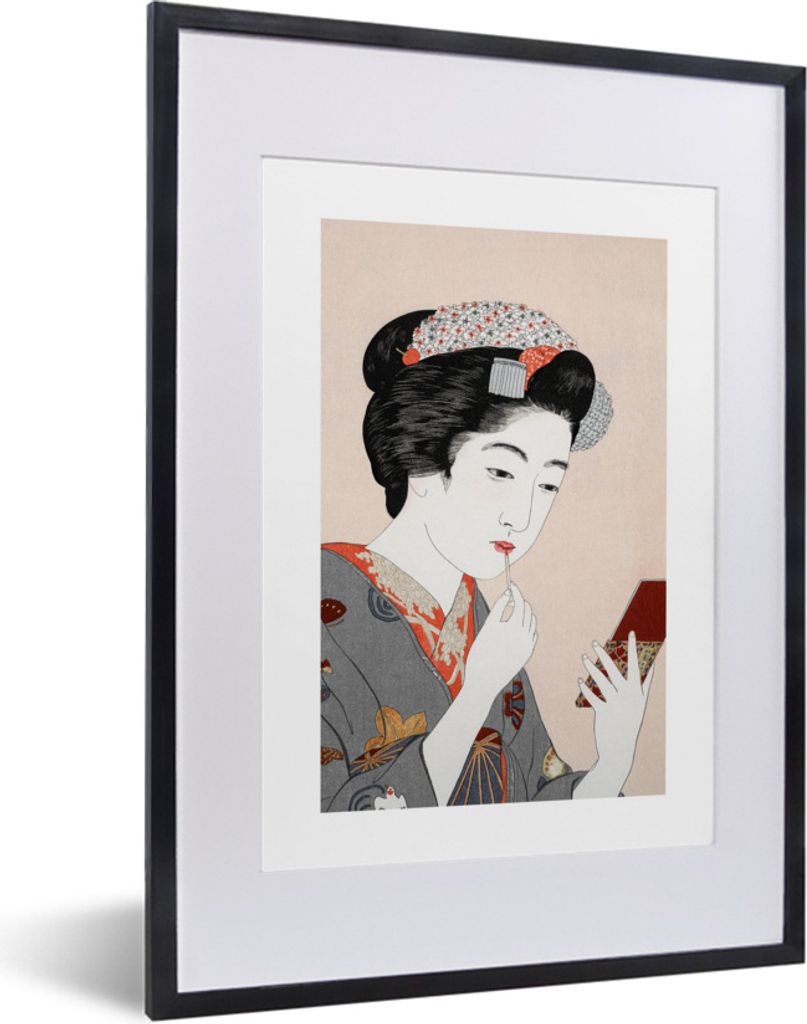 MuchoWow Gerahmtes Poster Frau - Kimono - Schminken - Japan - Vintage 30x40 cm - Poster mit Schwarzem Bilderrahmen Wandposter Rahmen Foto Bilder ...
