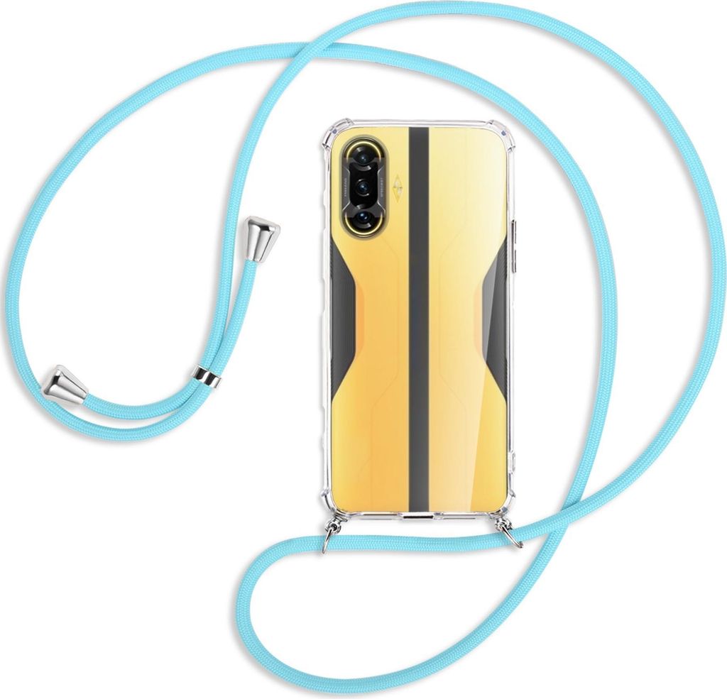 Handykette Backcover-Schutzhülle mit Band (Metall silberfarben) für Xiaomi Redmi K40 Gaming - himmelblau