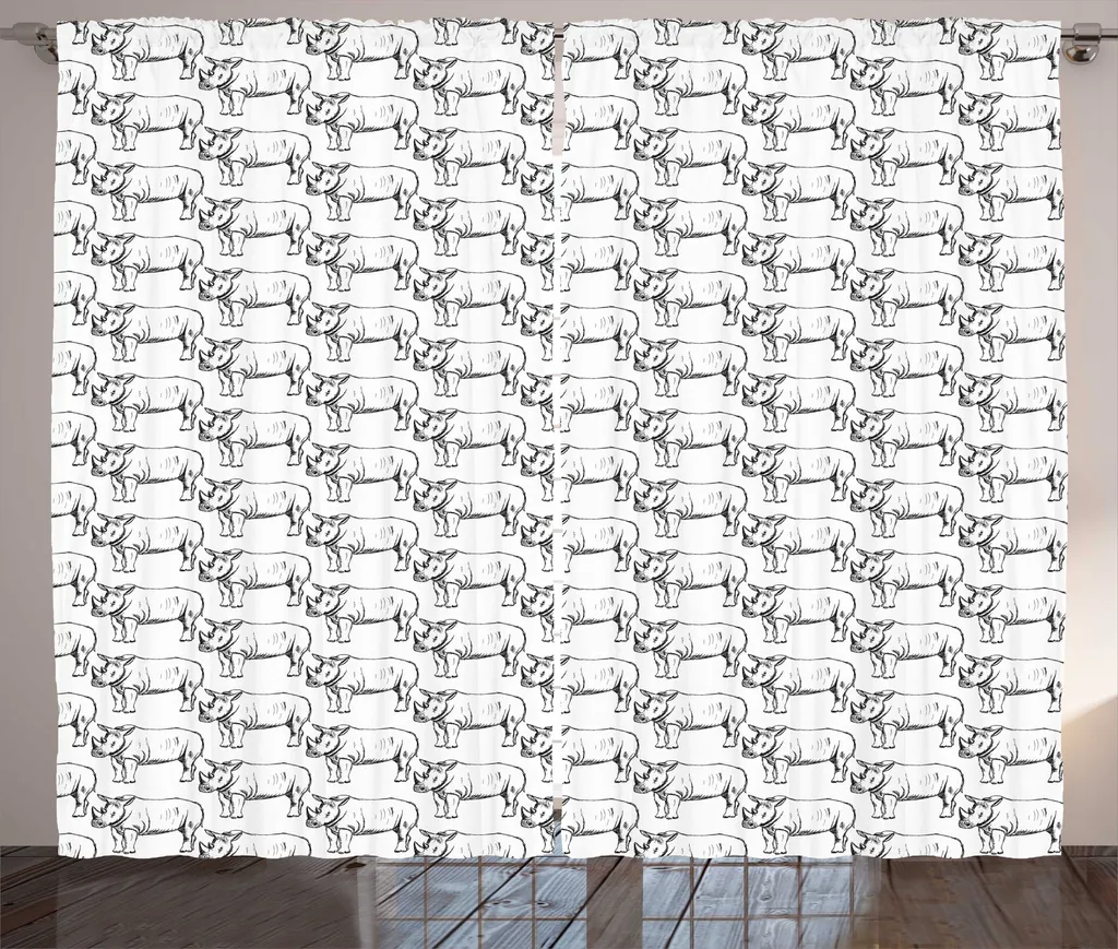 Rideau à fronces ABAKUHAUS Rhinocéros Sauvage 280x225 cm Gris et Blanc