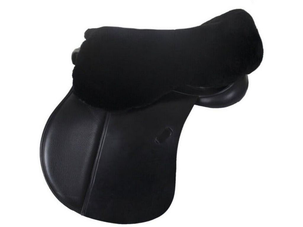 Engel Reitsport Sattelsitzbezug Sattelauflage echtes Merino Lammfell Reitkissen SABEZ1 für englische Reitsattel Schwarz M