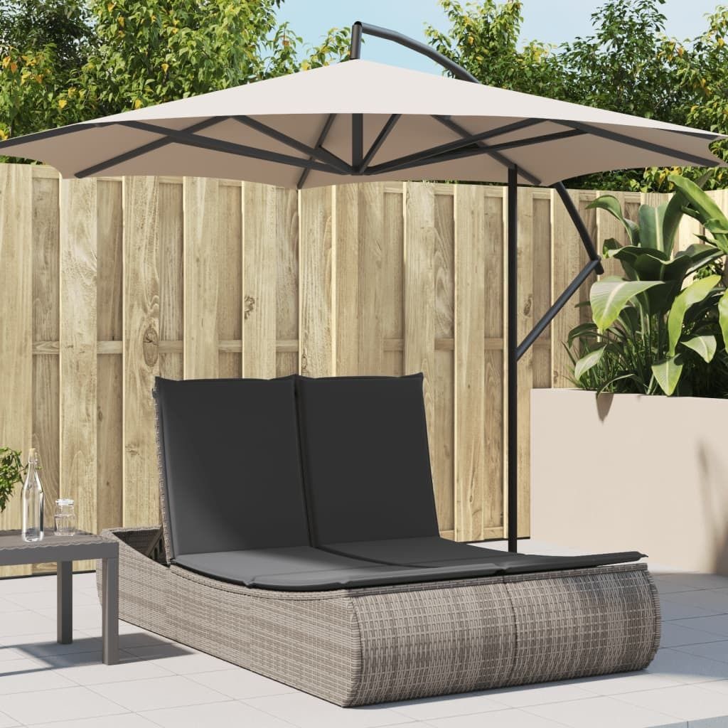 "im Angebot" Doppel-Sonnenliege - 2-Personen-Liegestuhl - für den Garten - mit Kissen Grau Poly Rattan - Gartenliegen CC16924