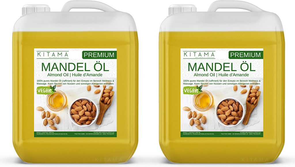 Kitama Mandelöl 100% rein 10 Liter (2 x 5L), sanftes Produktbild 