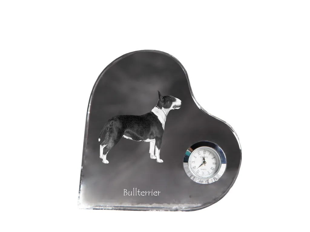 Horloge photo personnalisée en cristal, modèle cœur Bull Terrier
