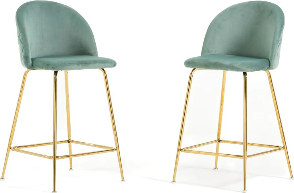 Set de 2 Tabourets Hauts SARA XL Velours Vert Jade et Métal Or - Design Moderne