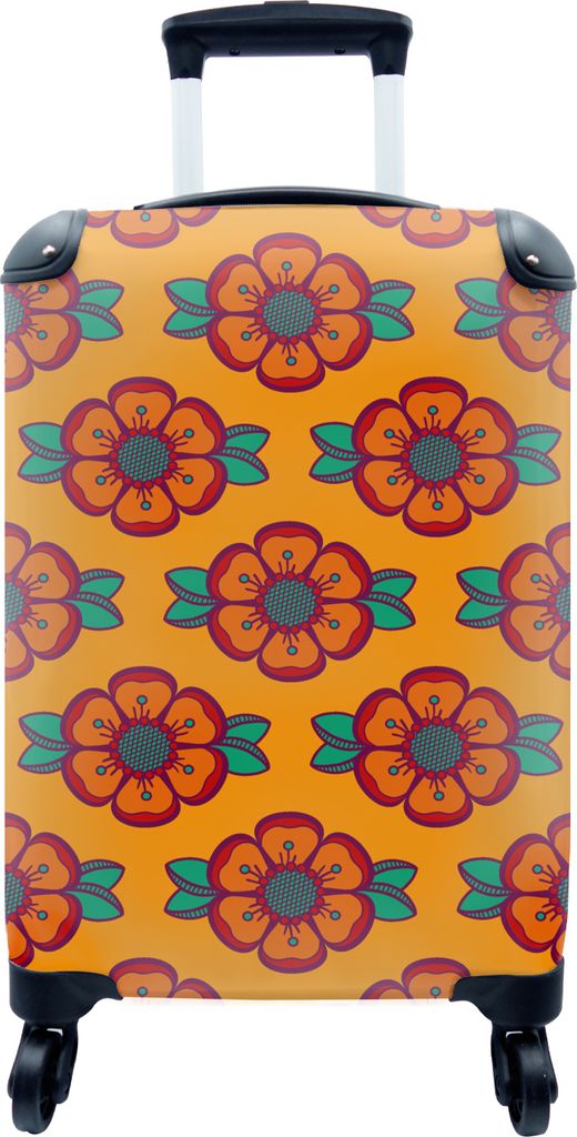 MuchoWow MuchoWow Koffer Handgepäck Trolley Rollkoffer Kleine Reisekoffer mit 4 Rollen - Design - Retro - Rosen - Orange - Cabin Size < 55x40x...