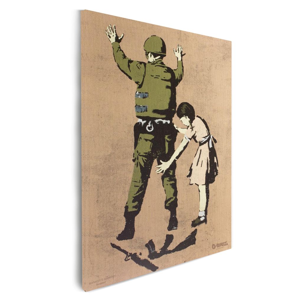Banksy Graffiti Leinwandbild – Offiziell lizenziert – Für Wohnzimmer, Schlafzimmer & Büro – Motiv: Girl Frisking Soldier – Größe: Larg...