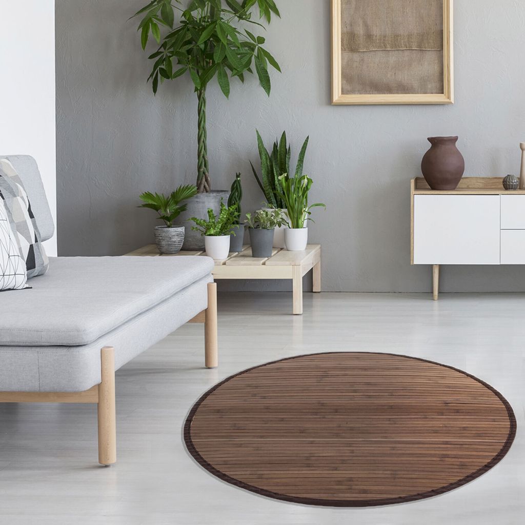Homestyle4u Bambusmatte Dunkelbraun 90cm rund Bambusteppich Produktbild 