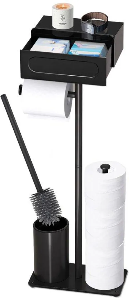 Porte-rouleau papier toilette carbone noir avec support brosse intégré