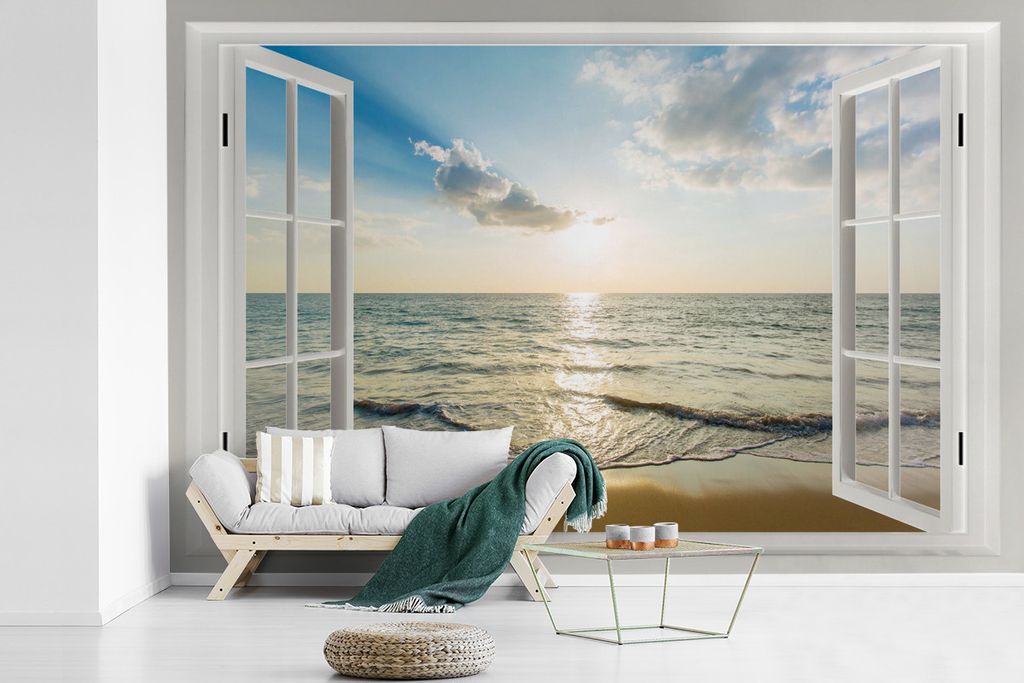MuchoWow Fototapete für Wohnzimmer oder Schlafzimmer Wandtapete Vinyl Motivtapete Aussicht - Sonne - Meer - 420x280 cm - Zimmer für Kinder