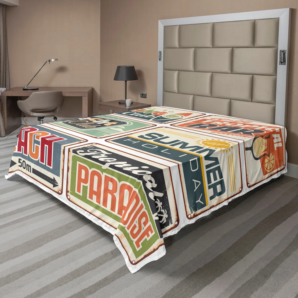 Drap de Lit Artistique Confortable Multicolore Motif Plage Vintage