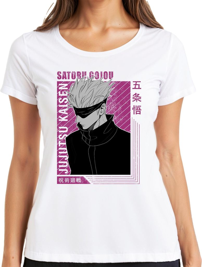 Satoru Gojo Jujutsu Kaisen weiße Haare Augenbinde Fan Geschenk Damen T-Shirt, Weiß, XXL