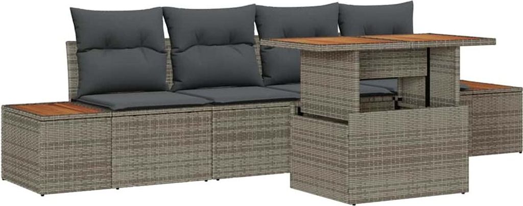"SALE 2026" Garten-Sofa-Set - elegantes Design - Sitzgruppe mit Sofa, Tisch - mit Speicher 5 pcs Grau Poly Rattan - Terassenmöbel DEMöbel620930