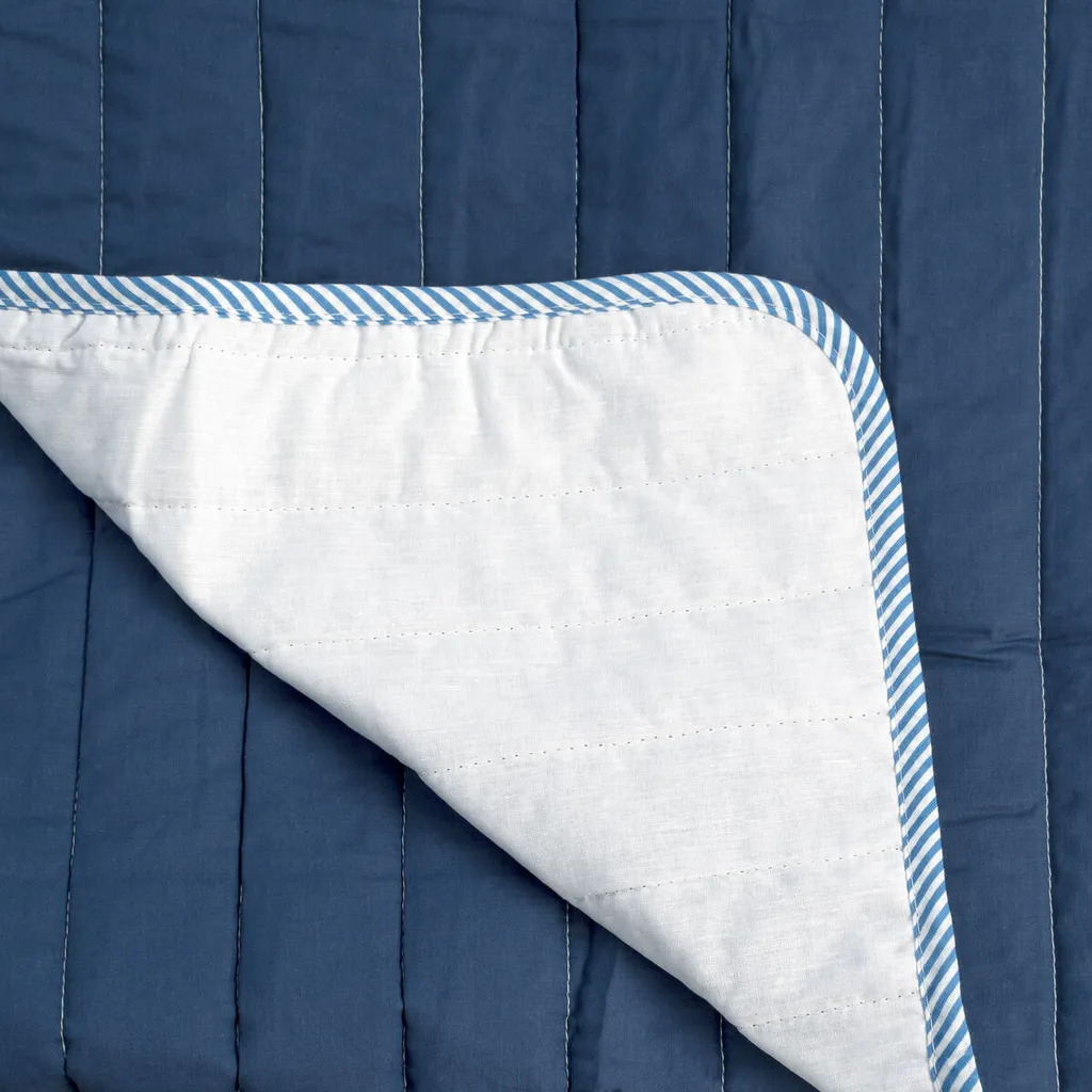 Copriletto reversibile HappyFriday Basic Dash bianco blu navy 240 x 260 cm - 5