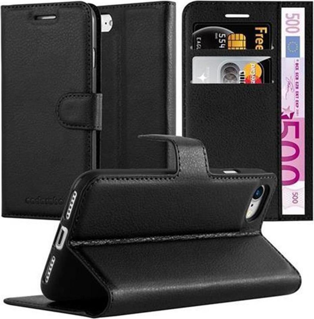 Cadorabo Hülle für Apple iPhone 7 / 7S / 8 / SE 2020 Schutz Hülle in Schwarz Handyhülle Etui Case Cover Magnetverschluss